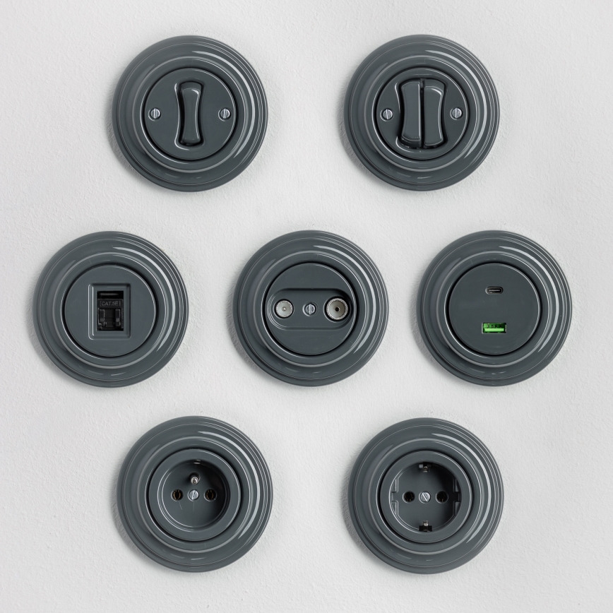 Kliklap - Retro účastnická zásuvka TV+R (průběžná) s rámečkem antracit