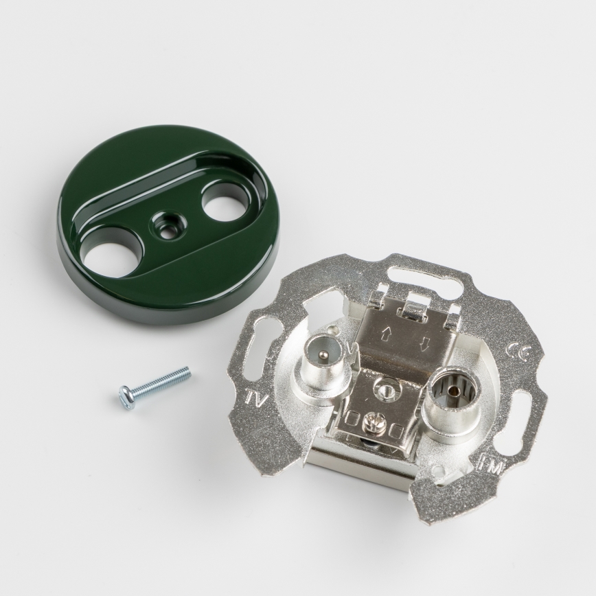 Kliklap - Retro účastnická zásuvka TV+R (průběžná) s rámečkem zelená