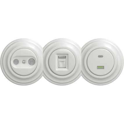 Kliklap - Retro USB zásuvka A+C bez rámečku bílá