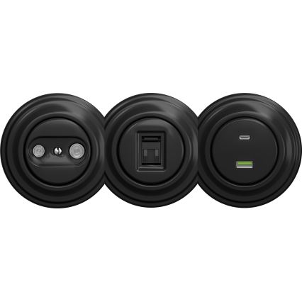 Kliklap - Retro USB zásuvka A+C bez rámečku černá