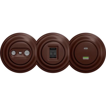 Kliklap - Retro USB zásuvka A+C bez rámečku hnědá