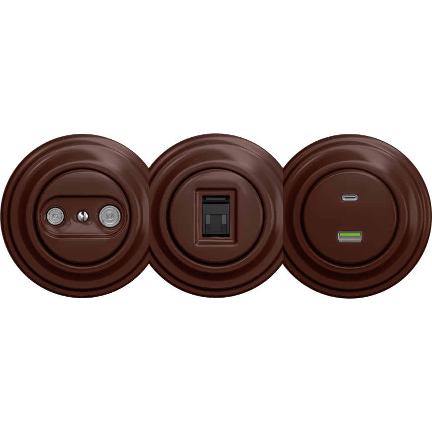 Kliklap - Retro USB zásuvka A+C bez rámečku hnědá