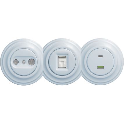 Kliklap - Retro USB zásuvka A+C bez rámečku modrá
