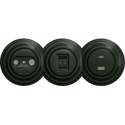 Kliklap - Retro USB zásuvka A+C bez rámečku zelená