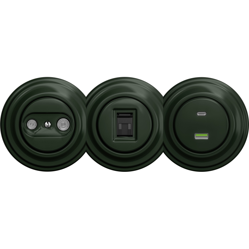 Kliklap - Retro USB zásuvka A+C bez rámečku zelená