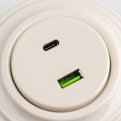 Kliklap - Retro USB zásuvka A+C s rámečkem béžová