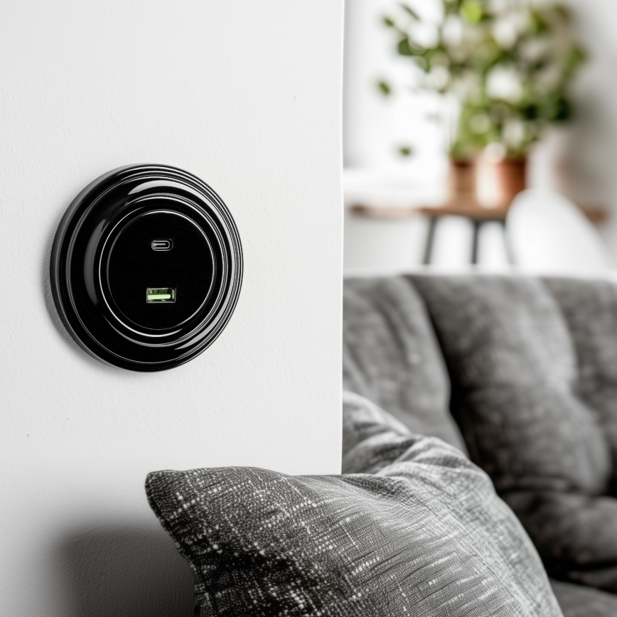 Kliklap - Retro USB zásuvka A+C s rámečkem černá