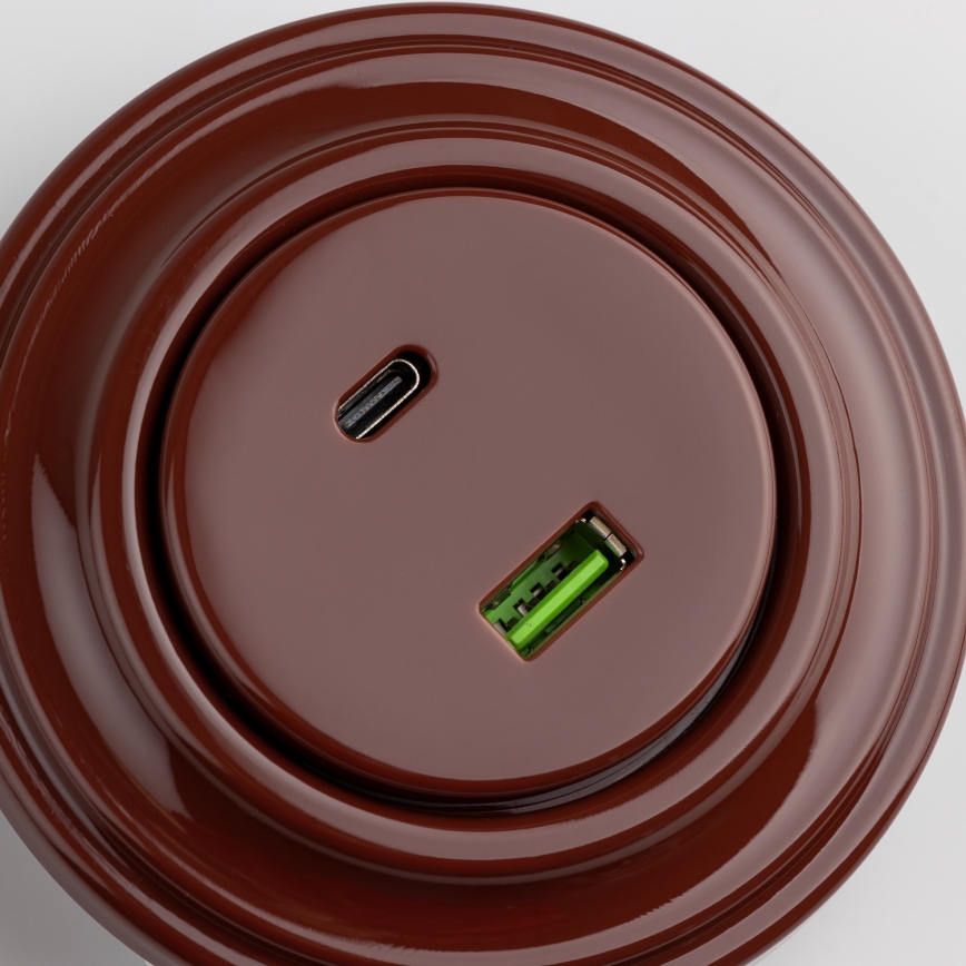 Kliklap - Retro USB zásuvka A+C s rámečkem hnědá