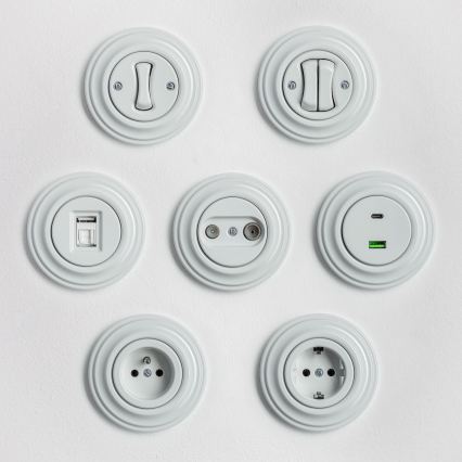 Kliklap - Retro USB zásuvka A+C s rámečkem keramická bílá