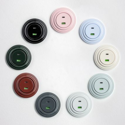 Kliklap - Retro USB zásuvka A+C s rámečkem sněhově bílá