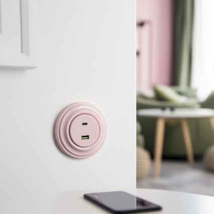 Kliklap - Retro USB zásuvka A+C s rámečkem starorůžová