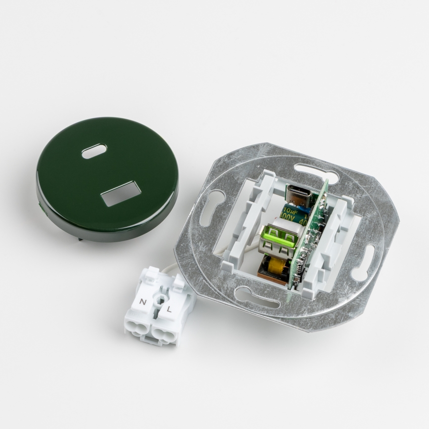 Kliklap - Retro USB zásuvka A+C s rámečkem zelená