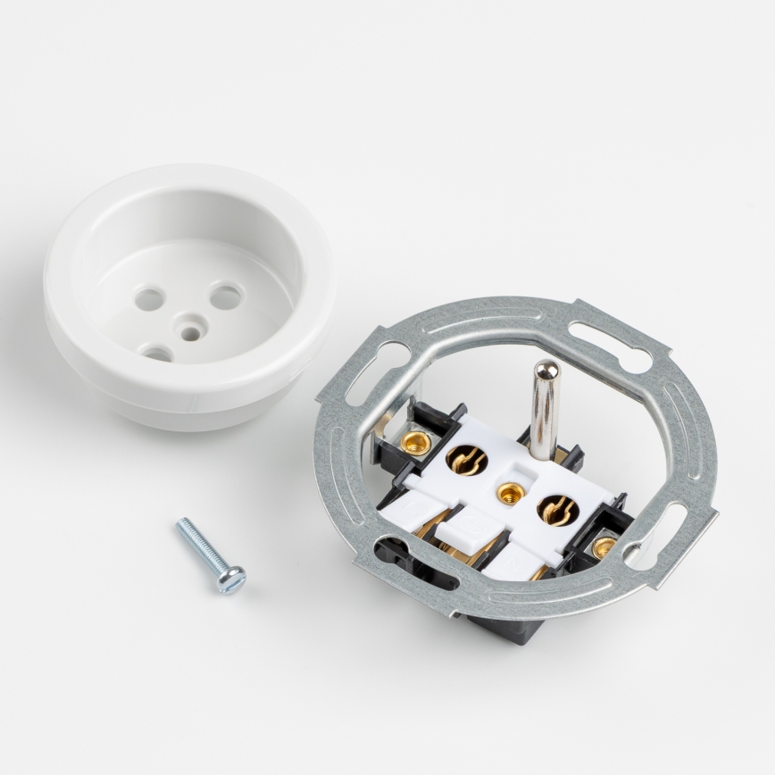 Kliklap - Retro zásuvka domovní bez rámečku 230V keramická bílá