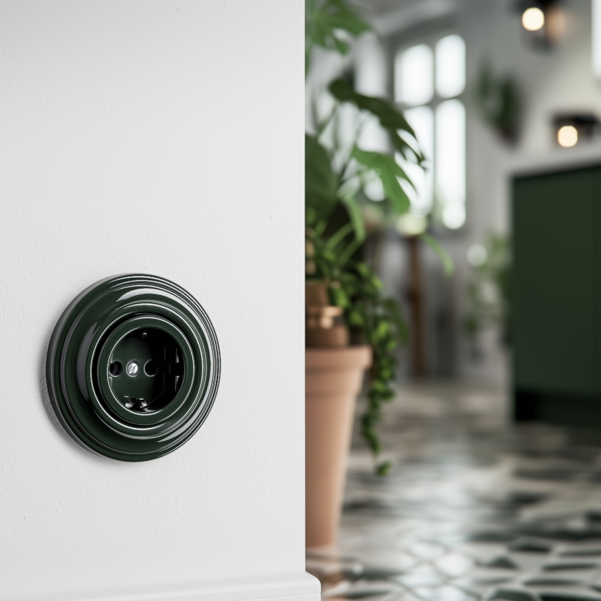 Kliklap - Retro zásuvka domovní bez rámečku SCHUKO 230V/16A zelená