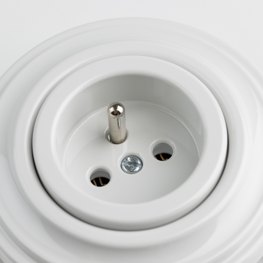 Kliklap - Retro zásuvka domovní s rámečkem 230V keramická bílá