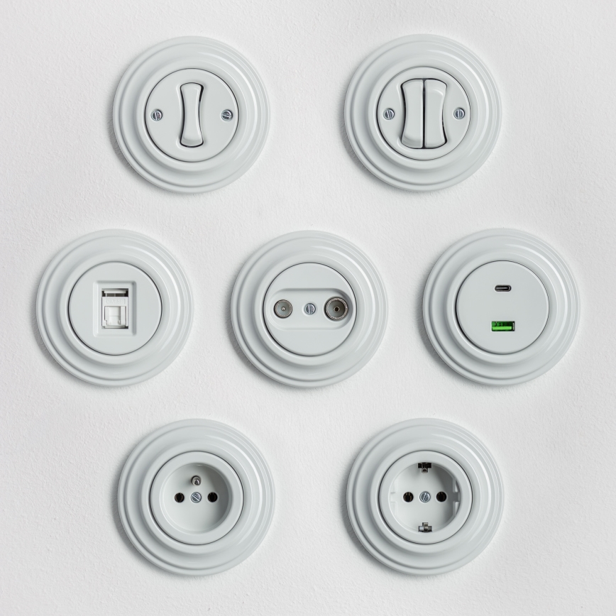 Kliklap - Retro zásuvka domovní s rámečkem 230V keramická bílá