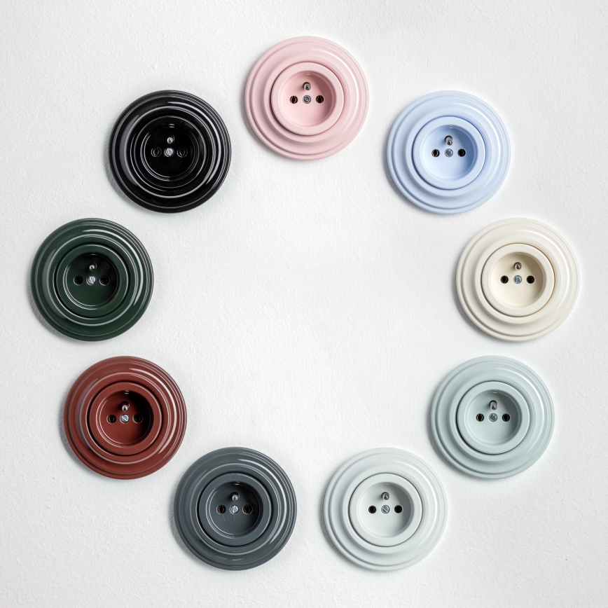 Kliklap - Retro zásuvka domovní s rámečkem 230V keramická bílá