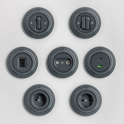 Kliklap - Retro zásuvka domovní s rámečkem SCHUKO 230V/16A antracit