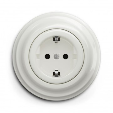 Kliklap - Retro zásuvka domovní s rámečkem SCHUKO 230V/16A bílá
