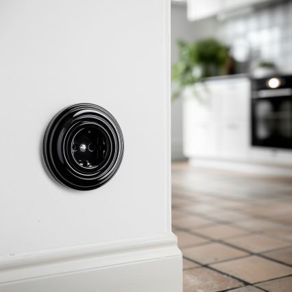 Kliklap - Retro zásuvka domovní s rámečkem SCHUKO 230V/16A černá
