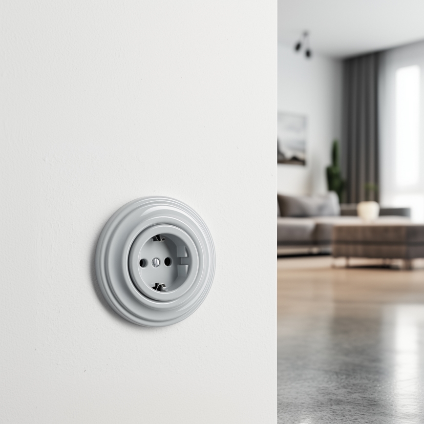 Kliklap - Retro zásuvka domovní s rámečkem SCHUKO 230V/16A šedá