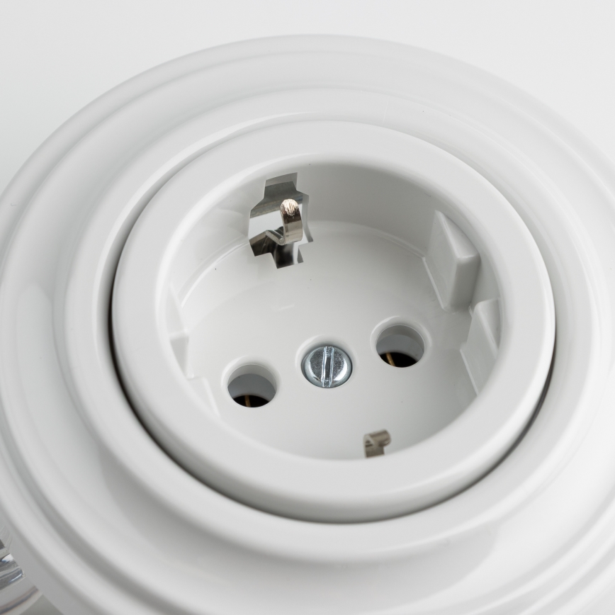 Kliklap - Retro zásuvka domovní s rámečkem SCHUKO 230V/16A sněhově bílá