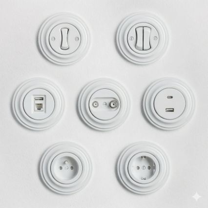 Kliklap - Retro zásuvka domovní s rámečkem SCHUKO 230V/16A sněhově bílá
