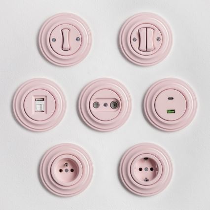 Kliklap - Retro zásuvka domovní s rámečkem SCHUKO 230V/16A starorůžová