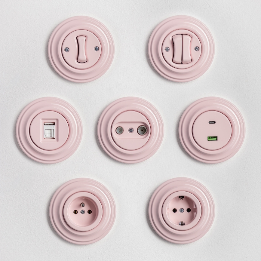 Kliklap - Retro zásuvka domovní s rámečkem SCHUKO 230V/16A starorůžová