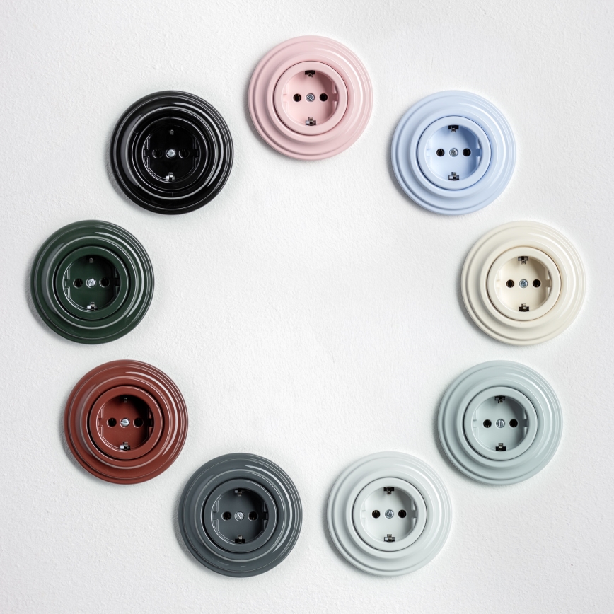 Kliklap - Retro zásuvka domovní s rámečkem SCHUKO 230V/16A starorůžová