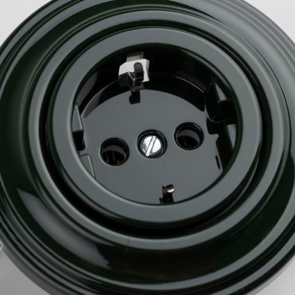 Kliklap - Retro zásuvka domovní s rámečkem SCHUKO 230V/16A zelená