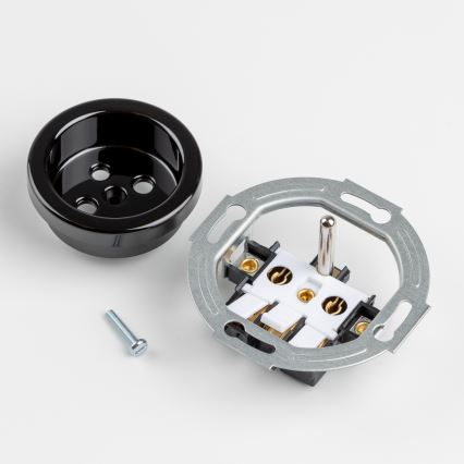 Kliklap - Trojitá retro zásuvka domovní s rámečkem 230V černá