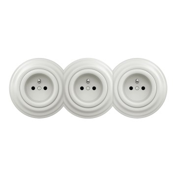 Kliklap - Trojitá retro zásuvka domovní s rámečkem 230V keramická bílá