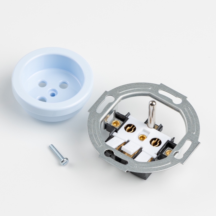 Kliklap - Trojitá retro zásuvka domovní s rámečkem 230V modrá