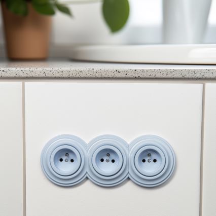 Kliklap - Trojitá retro zásuvka domovní s rámečkem 230V modrá