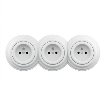 Kliklap - Trojitá retro zásuvka domovní s rámečkem 230V sněhově bílá