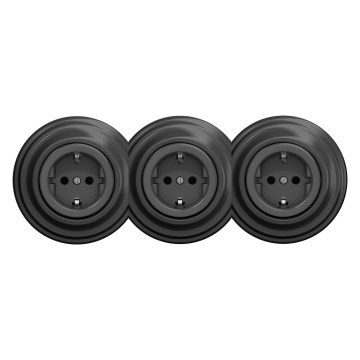 Kliklap - Trojitá retro zásuvka domovní s rámečkem SCHUKO 230V antracit