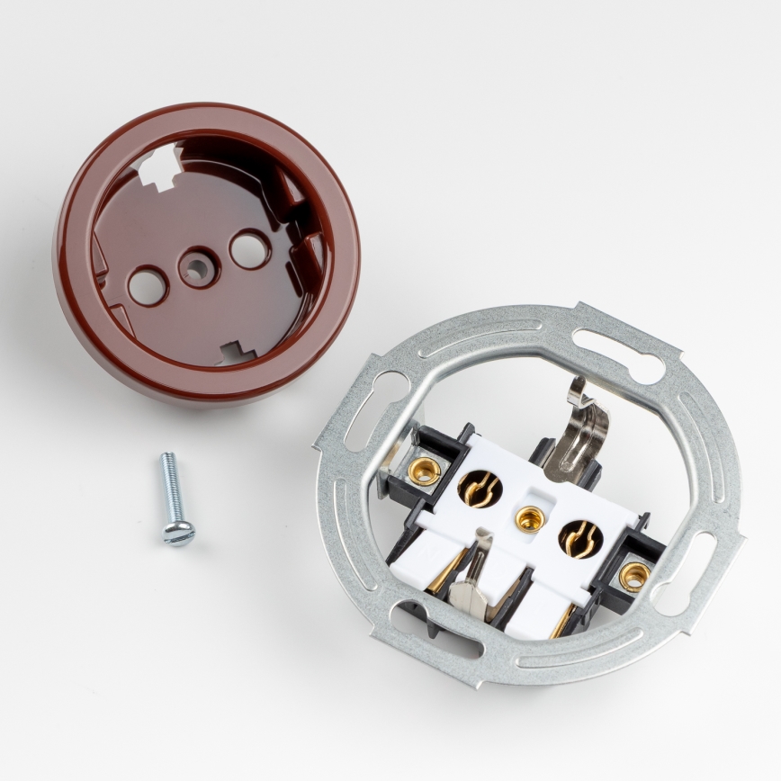 Kliklap - Trojitá retro zásuvka domovní s rámečkem SCHUKO 230V hnědá