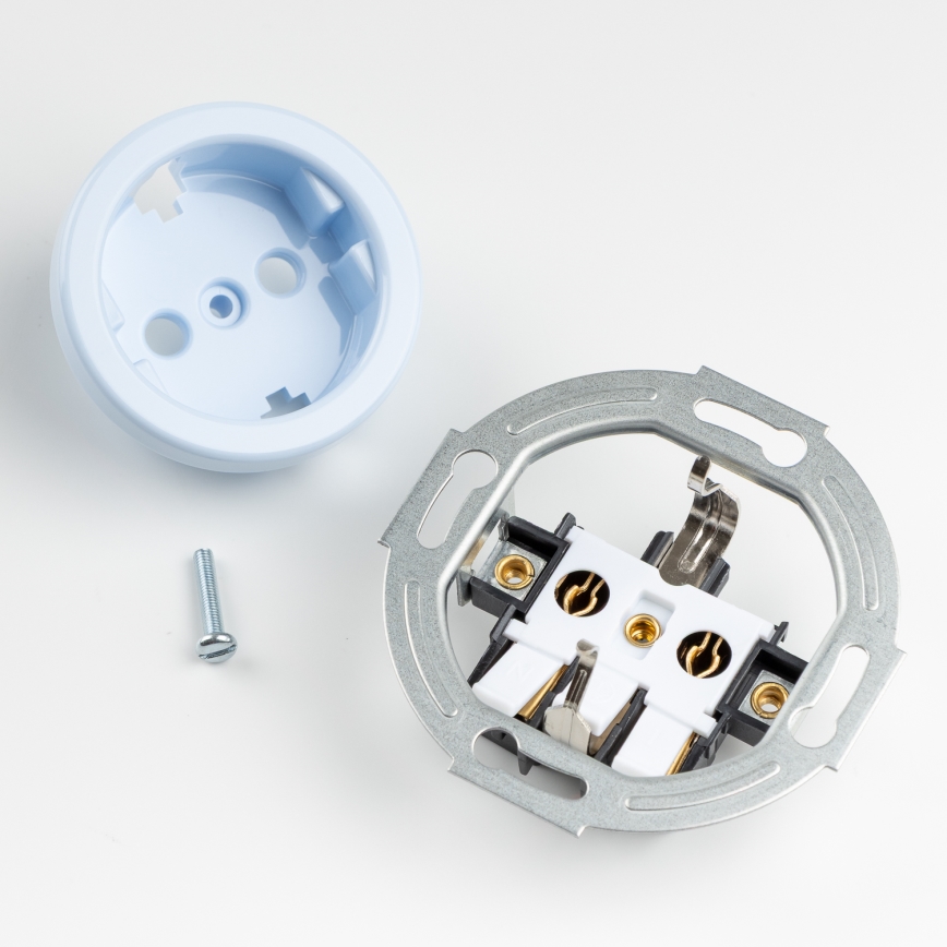 Kliklap - Trojitá retro zásuvka domovní s rámečkem SCHUKO 230V modrá