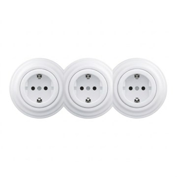 Kliklap - Trojitá retro zásuvka domovní s rámečkem SCHUKO 230V sněhově bílá