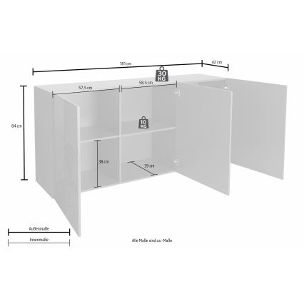 Komoda ARIA 181x84x43 cm bílá