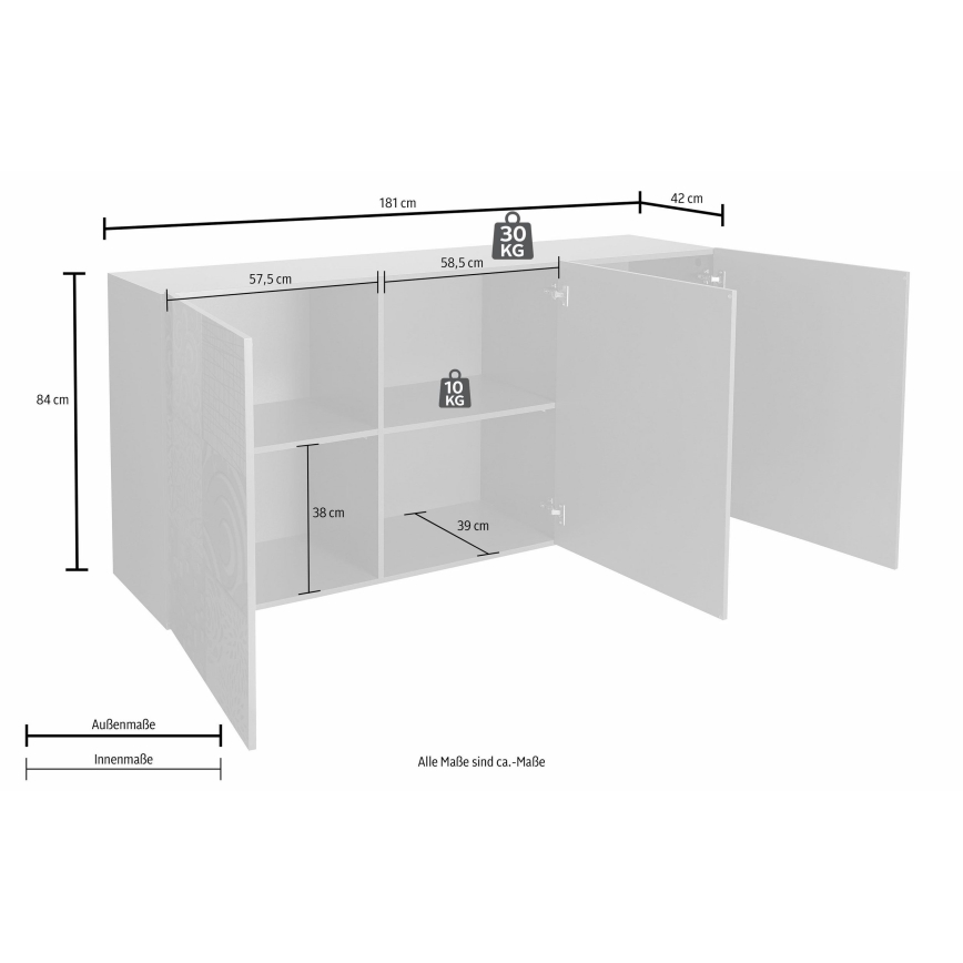 Komoda ARIA 181x84x43 cm bílá