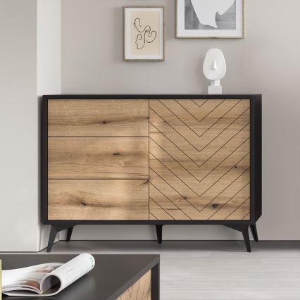 Komoda DIAMOND 104x77x39 cm černá/dub evoke