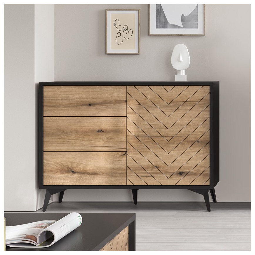 Komoda DIAMOND 104x77x39 cm černá/dub evoke