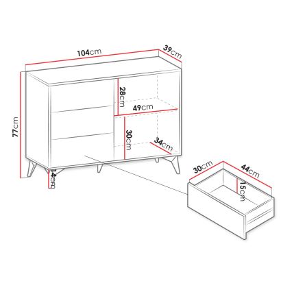 Komoda DIAMOND 77x104 cm černá/dub evoke