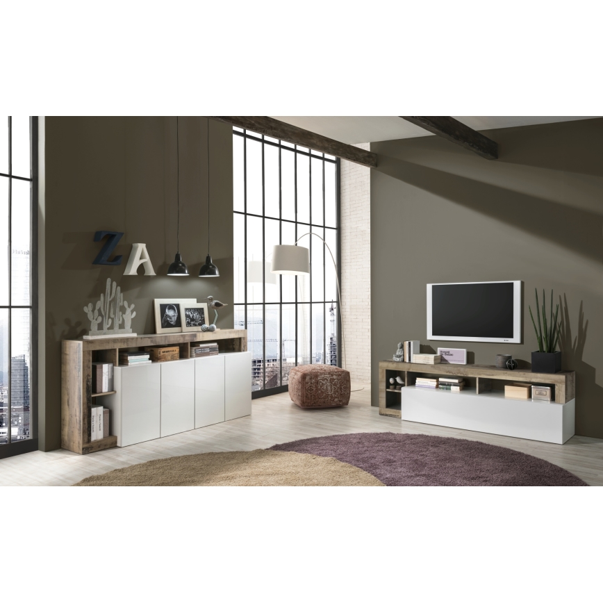 Komoda LENOR 146x93x42 cm bílá/javor