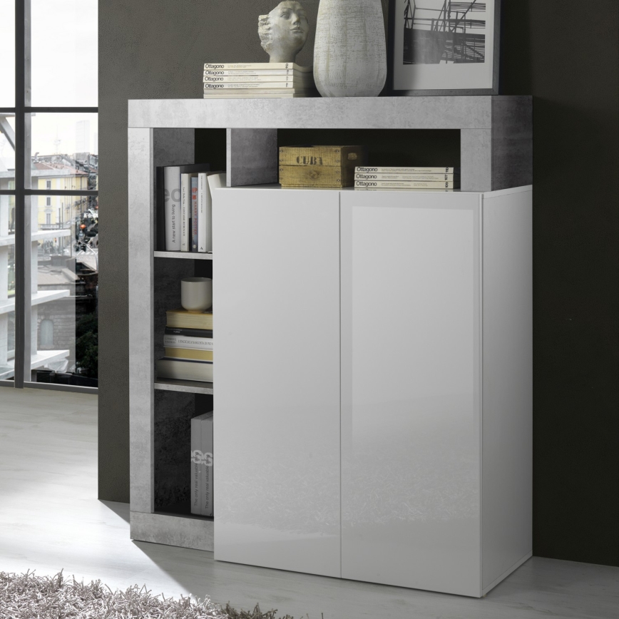 Komoda LENOR 146x93x42 cm bílá/šedá beton