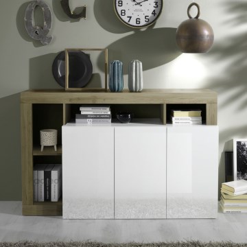 Komoda LENOR 146x93x42 cm bílá/světlý dub