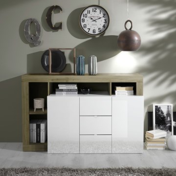Komoda LENOR 146x93x42 cm bílá/světlý dub