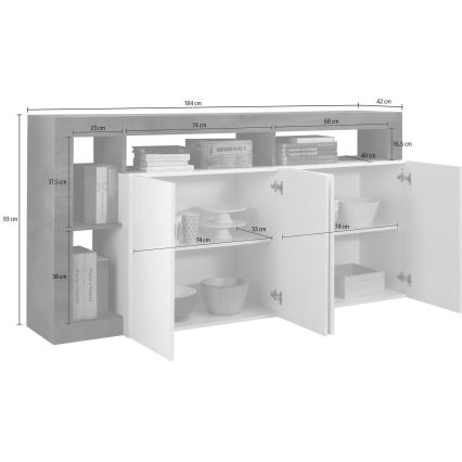 Komoda LENOR 184x93x42 cm bílá/šedá beton